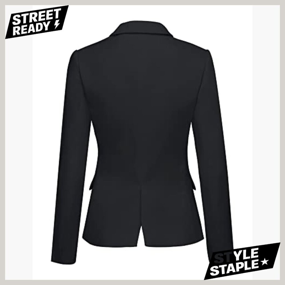 Notched Lapel Blazer Jacket Polyester Work Office… - image 2
